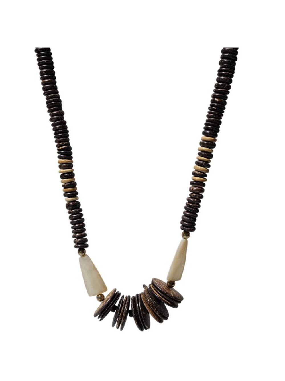 Handmade Coconut Shell Necklace Faux Bone Beads Natural Brown Beach Rustic Mens